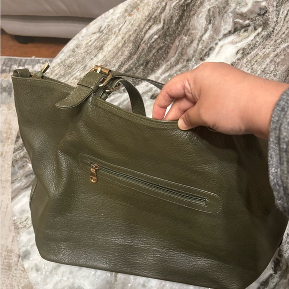 Olive Green Leather Tote Bag - Picture 3 of 3